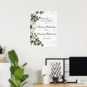 Green Berry Wreath Boho Damask Wedding Welkom Poster (Thuiskantoor)