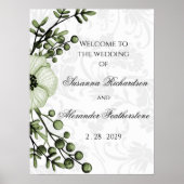 Green Berry Wreath Boho Damask Wedding Welkom Poster (Voorkant)