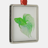 Green Betta Fish-Waterverf Metalen Ornament (Rechts)