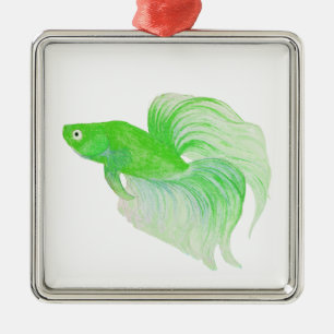 Green Betta Fish-Waterverf Metalen Ornament