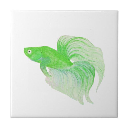 Green Betta Fish-Waterverf Tegeltje (Voorkant)