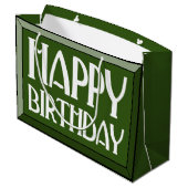 Green Beveled Happy Birthday Art Deco Groot Cadeauzakje (Achterkant Gekanteld)
