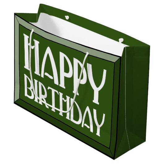 Green Beveled Happy Birthday Art Deco Groot Cadeauzakje (Voorkant Gekanteld)