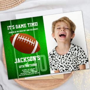 Green Big Ball Football Birthday Invitation foto Kaart
