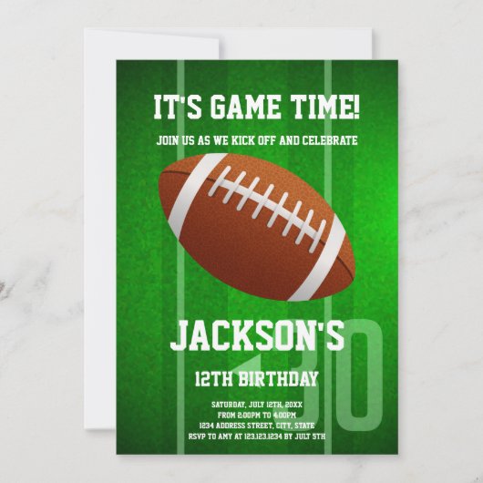 Green Big Football Verjaardagsuitnodiging Kaart (Voorkant)