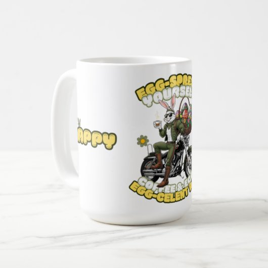 Green Biker Bunny Easter Coffee Mok (Voorkant links)