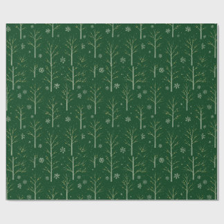Green Birch Tree  – Winter Snowflake & Warm Light  Cadeaupapier