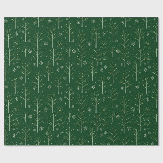Green Birch Tree – Winter Snowflake & Warm Light Cadeaupapier (Vlak)
