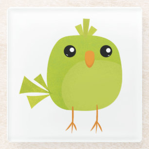 Green Bird Cartoon Glazen Onderzetter