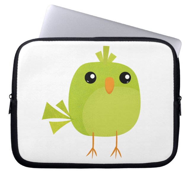 Green Bird Cartoon Laptop Sleeve (Voorkant)