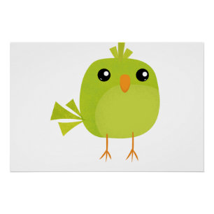 Green Bird Cartoon Perfect Poster
