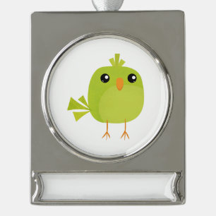 Green Bird Cartoon Verzilverd Banner Ornament