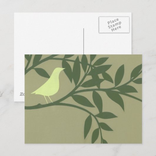 Green Bird Perched on Green Branch Briefkaart (Voorkant / Achterkant)