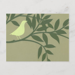 Green Bird Perched on Green Branch Briefkaart