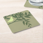 Green Bird Perched on Green Branch Kartonnen Onderzetters (Schuin)