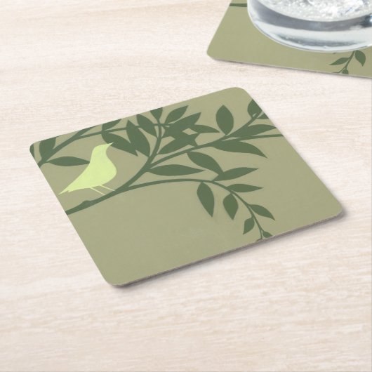 Green Bird Perched on Green Branch Kartonnen Onderzetters (Schuin)