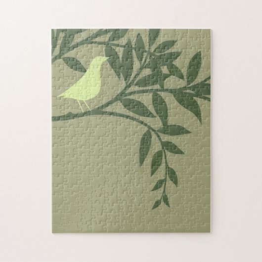 Green Bird Perched on Green Branch Legpuzzel (Verticaal)