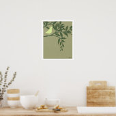 Green Bird Perched on Green Branch Poster (Keuken)