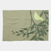 Green Bird Perched on Green Branch Theedoek (Horizontaal)