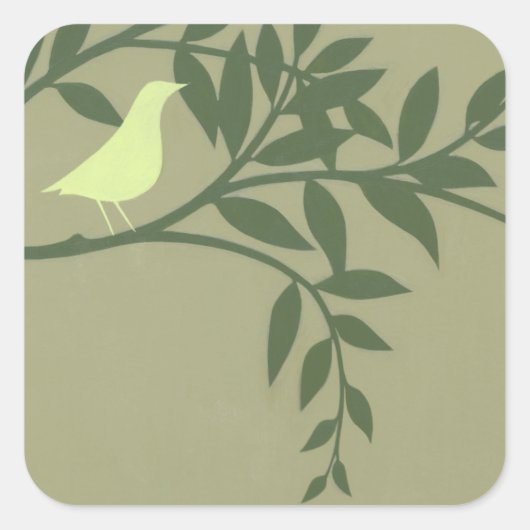 Green Bird Perched on Green Branch Vierkante Sticker (Voorkant)