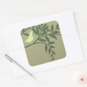 Green Bird Perched on Green Branch Vierkante Sticker (Envelop)