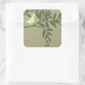 Green Bird Perched on Green Branch Vierkante Sticker (Tas)