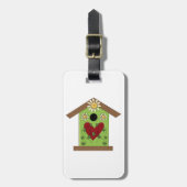 Green Birdhouse met hart en madeliefjes Bagagelabel (Voorkant verticaal)