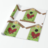 Green Birdhouse met hart en madeliefjes Cadeaupapier (Uitgerold)
