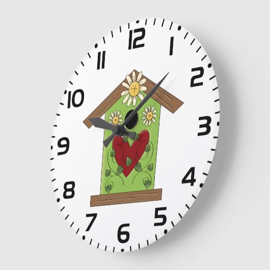 Green Birdhouse met hart en madeliefjes Grote Klok (Hoek)