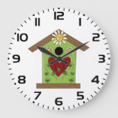 Green Birdhouse met hart en madeliefjes Grote Klok (Voorkant)