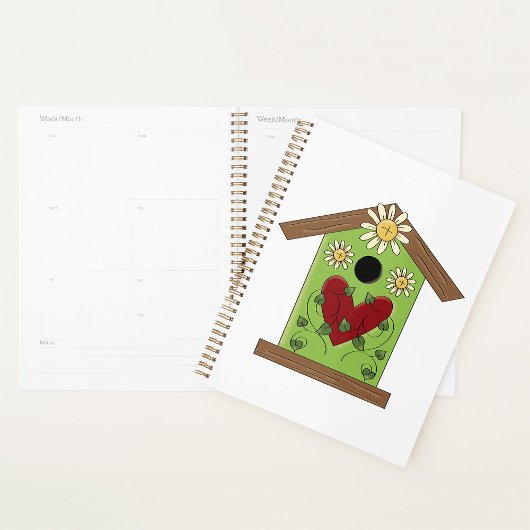 Green Birdhouse met hart en madeliefjes Planner