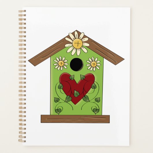 Green Birdhouse met hart en madeliefjes Planner (Voorkant)