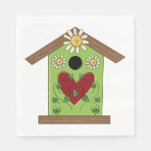 Green Birdhouse met hart en madeliefjes Servet (Voorkant)