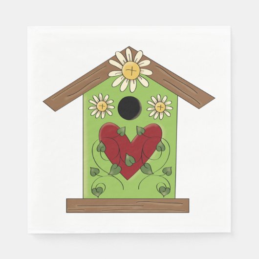Green Birdhouse met hart en madeliefjes Servet (Voorkant)