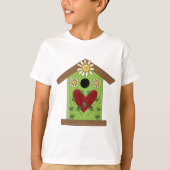 Green Birdhouse met hart en madeliefjes T-shirt (Voorkant)