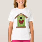 Green Birdhouse met hart en madeliefjes T-shirt (Voorkant)