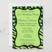 Green Blac Zebra Leopard 21st Birthday Invitation Kaart (Achterkant)