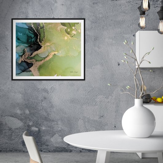 Green Black Abstract Alcohol Ink Poster