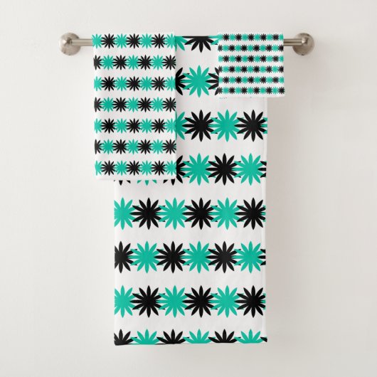 Green Black Abstract Floral Bath Towel Set Bad Handdoek (Insitu)