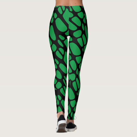 Green Black Abstract Organic Web Pattern Leggings (Achterkant)