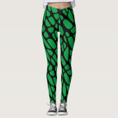 Green Black Abstract Organic Web Pattern Leggings (Voorkant)