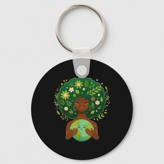 Green Black Afro Moeder Aarde Dag Gaia Red onze pl Sleutelhanger (Voorkant)
