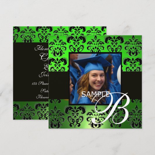 GREEN BLACK AFSTUDEREN DAMASK MONOGRAM champagne Kaart (Voorkant / Achterkant)