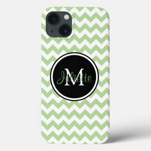 Green Black and White Monogrammed Chevron Case-Mate iPhone Case (Achterkant)
