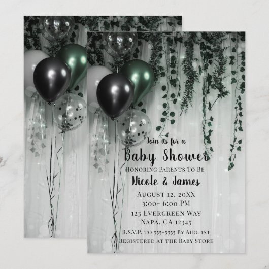 Green Black Balloons Ivy Oerwoud Party Baby shower Kaart (Voorkant / Achterkant)
