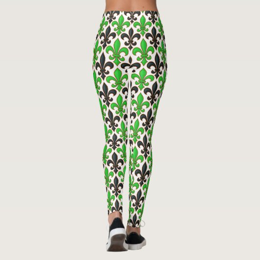 Green Black Baroque Fleur-de-lis Pattern Design  Leggings (Achterkant)