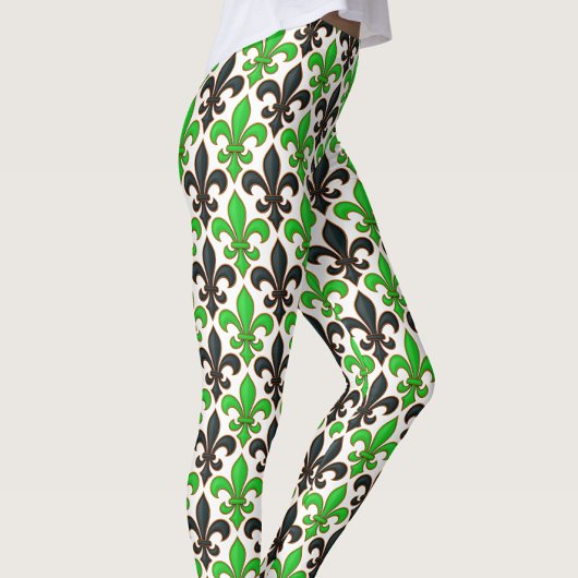 Green Black Baroque Fleur-de-lis Pattern Design  Leggings