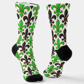 Green Black Baroque Fleur-de-lis Pattern Design  Sokken