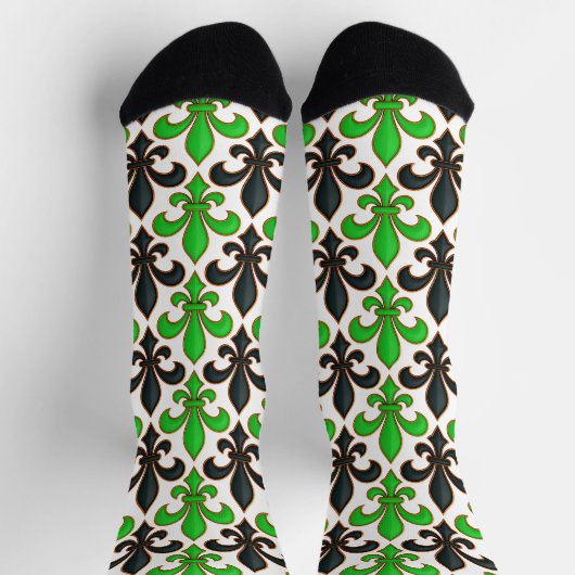 Green Black Baroque Fleur-de-lis Pattern Design  Sokken (Top)
