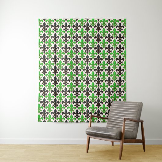 Green Black Baroque Fleur-de-lis Pattern Design  Wandkleed (In situ)